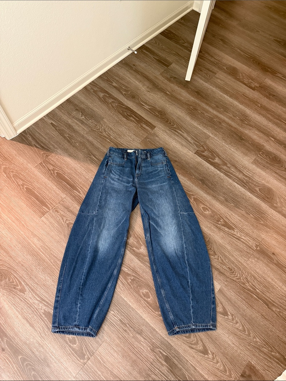Pilcro Wide Leg Flare Jeans in Dark Blue Denim